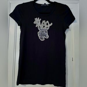 J.Crew | HTF Women's black sequin reindeer embellished short sleeve t-shirt top